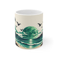 Tropical Moon Beach Mug — Retro Palm Tree Ocean Scene 11oz