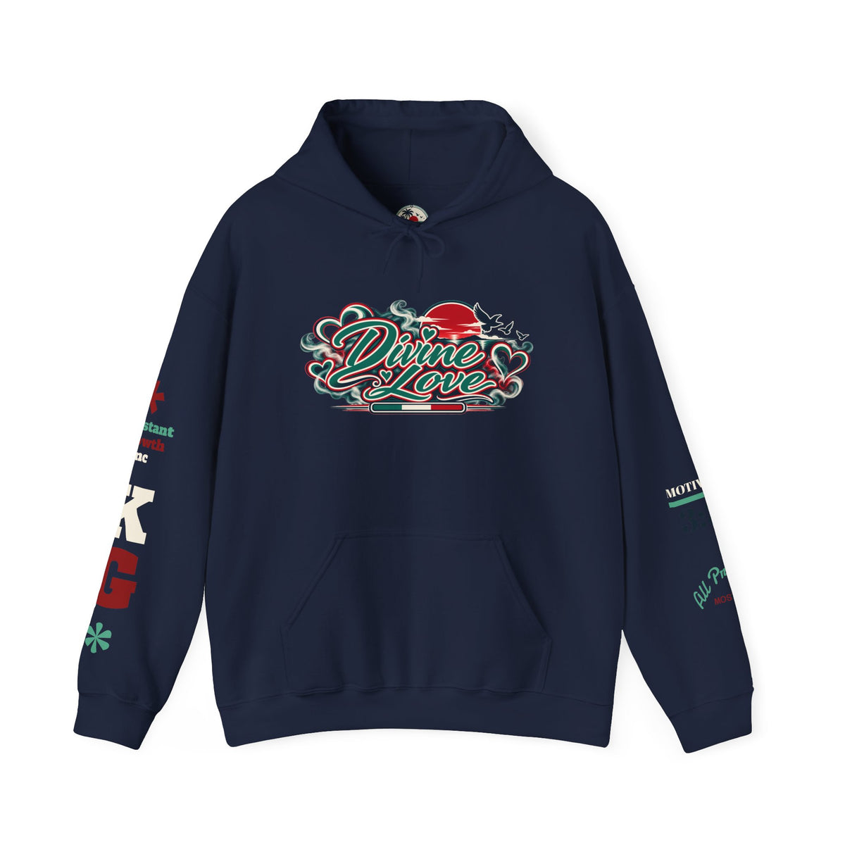 Hoodie - 'Divine Love' Graphic Hoodie with Vintage Bird & Floral Back Artwork