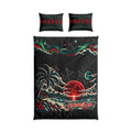 Tropical Night Cotton Bed Set — Retro Sunset Beach Duvet with PRAYER Pillowcases