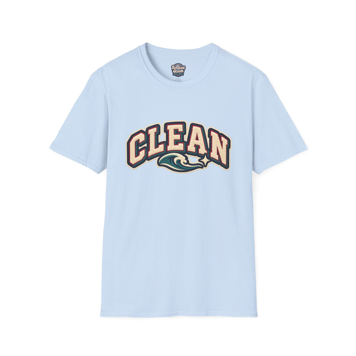 Clean Wave T-Shirt — Vintage Surf Logo Tee (beach palms, "CLEAN") Printify
