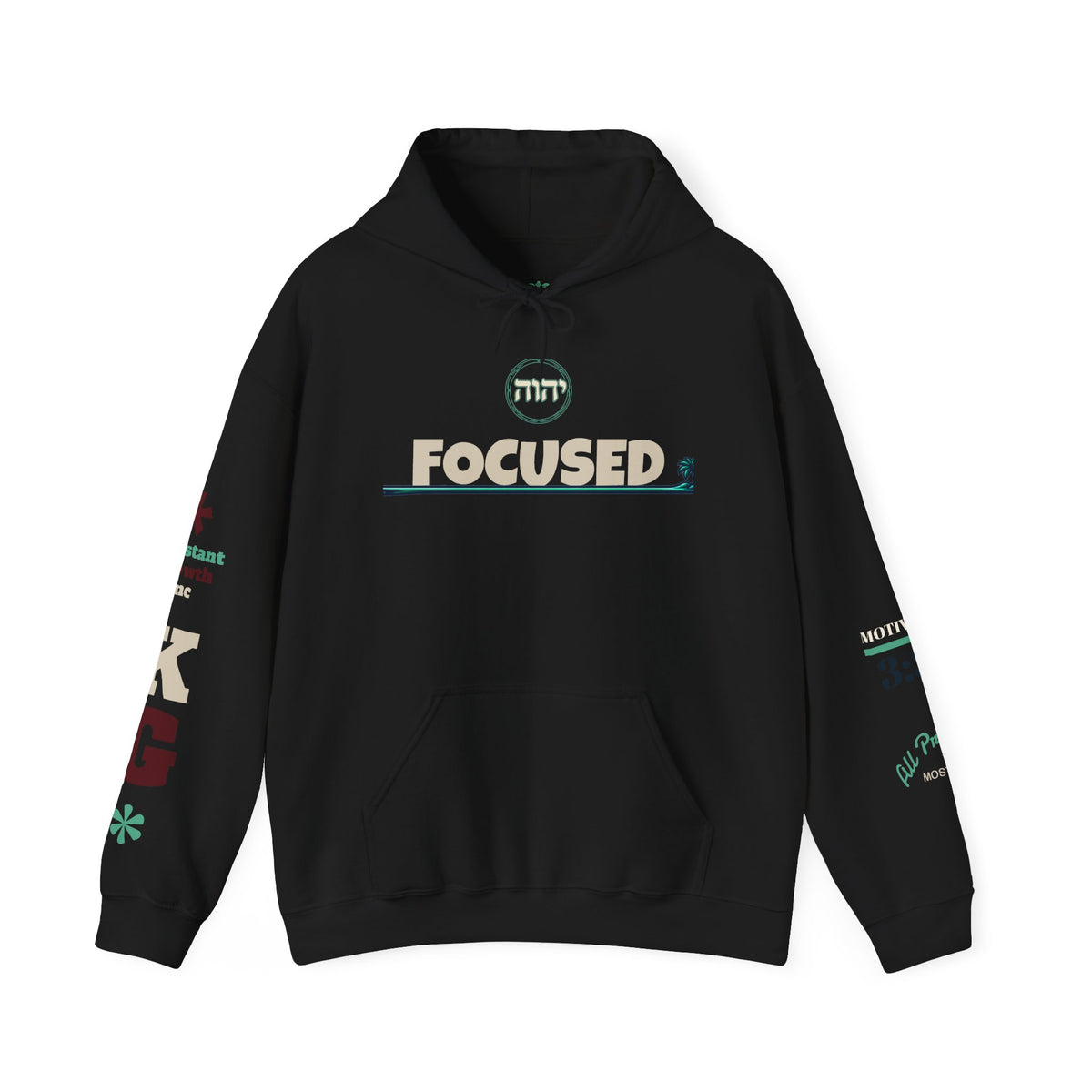 Focused Hoodie — Retro Sunset Palm Beach Graphic Hooded Sweatshirt Printify