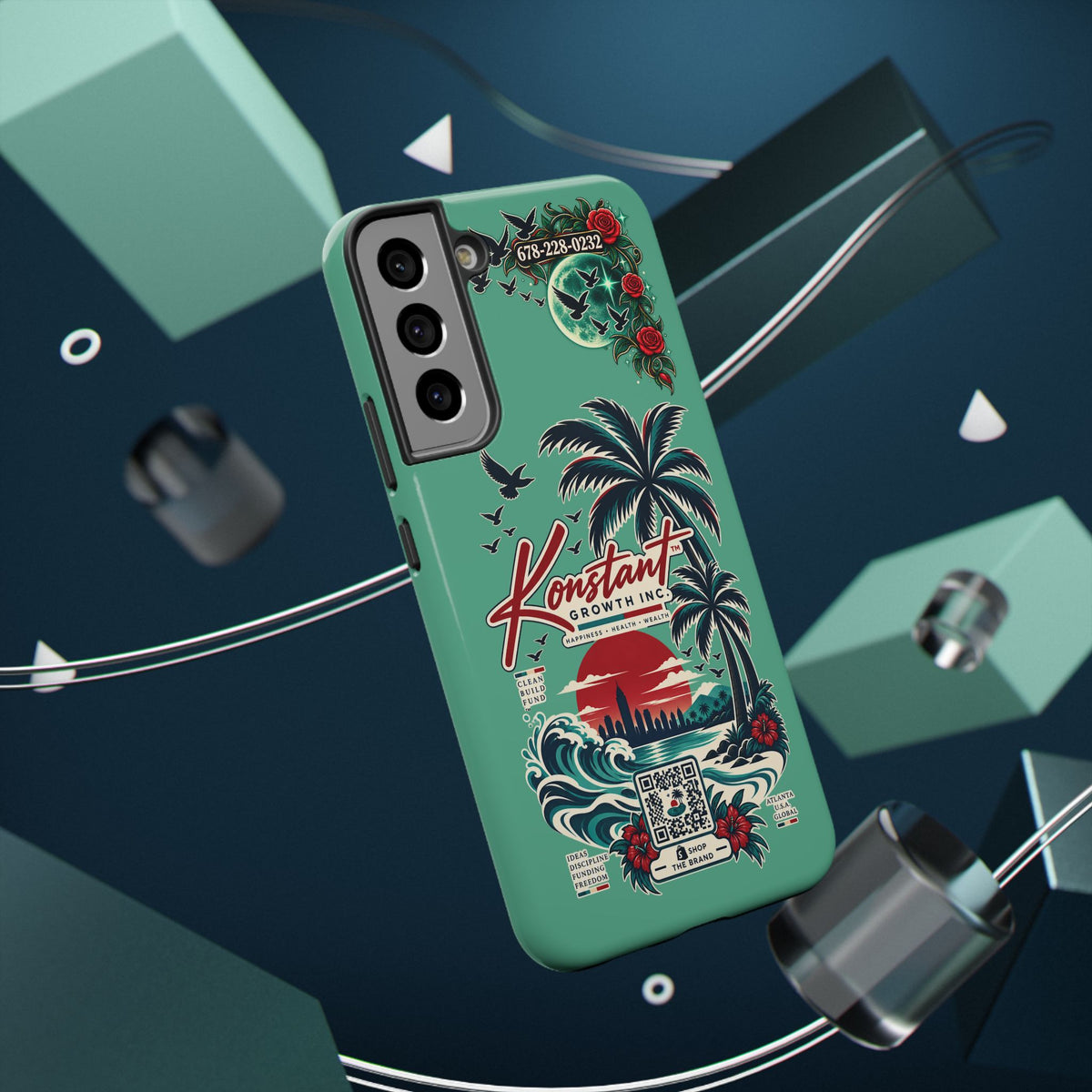 Tropical Palm Impact Phone Case — "Konstant Growth Inc." Retro Sunset Floral Design