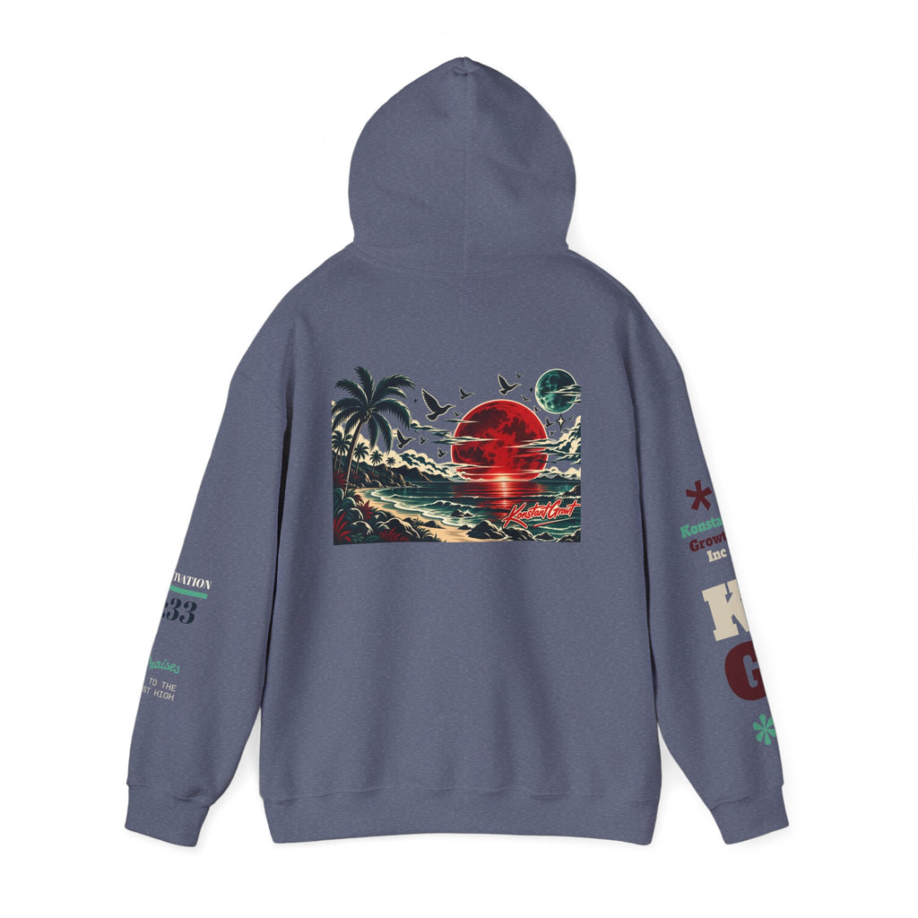 Tropical Graphic Hoodie — "Konstant Growth" Sunset Beach Pullover
