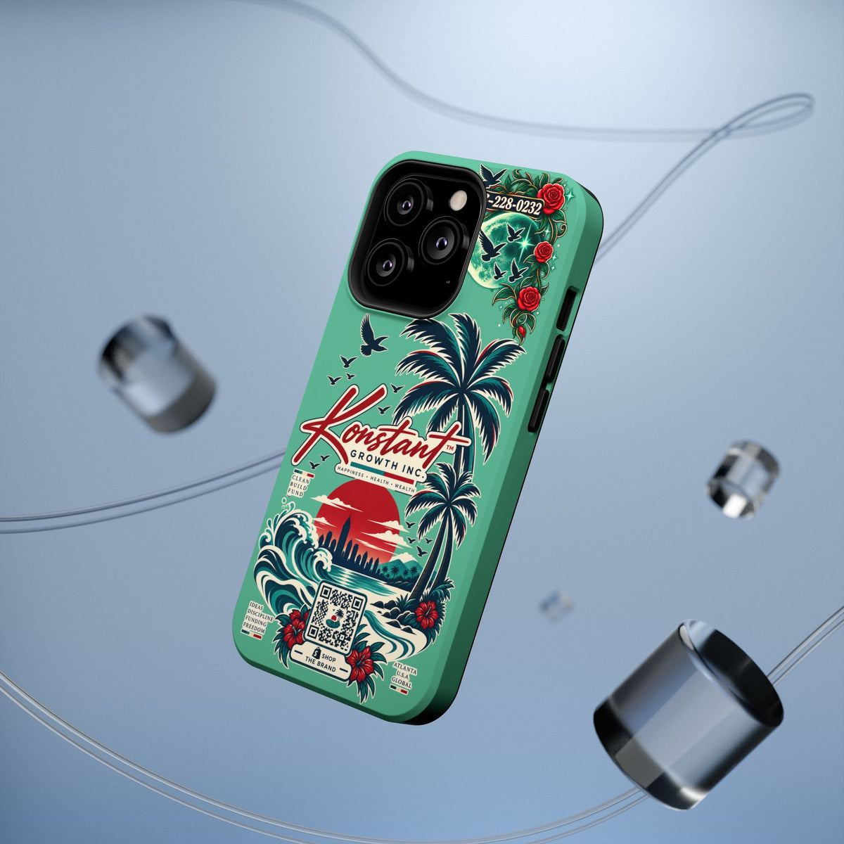 Tropical Palm Impact Phone Case — "Konstant Growth Inc." Retro Sunset Floral Design