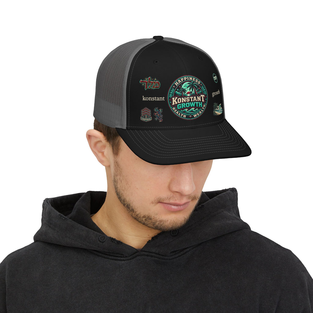 Konstant Growth Trucker Cap — Tropical Palm Patch Snapback