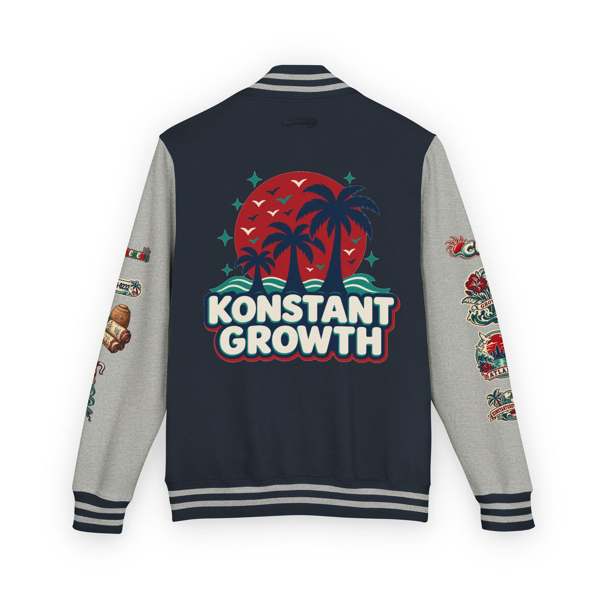 Letterman Jacket — "Konstant Growth" Palm Graphic with "Happiness Health Wealth" Chest Patch