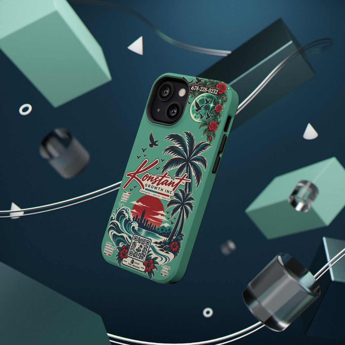 Tropical Palm Impact Phone Case — "Konstant Growth Inc." Retro Sunset Floral Design