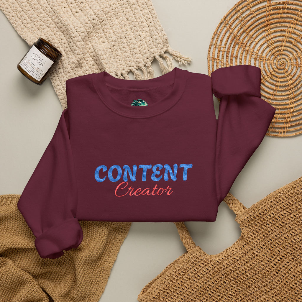 Content Creator Sweatshirt | Embroidered Script Logo, White Crewneck