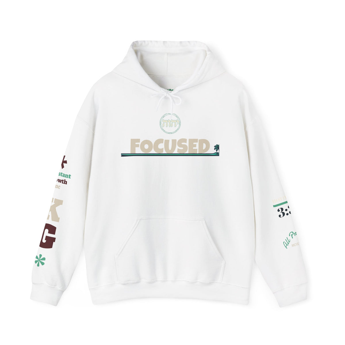 Focused Hoodie — Retro Sunset Palm Beach Graphic Hooded Sweatshirt Printify