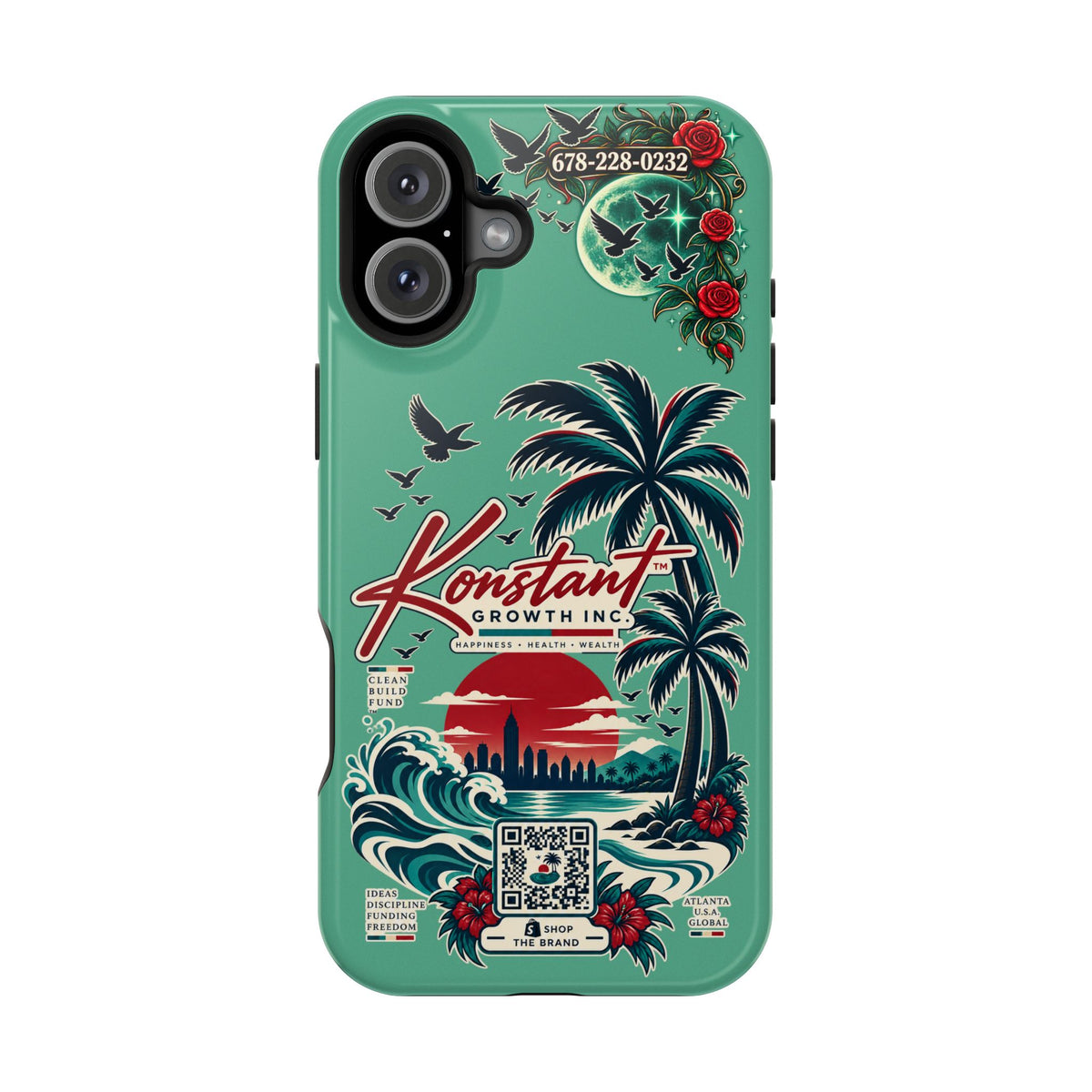Tropical Palm Impact Phone Case — "Konstant Growth Inc." Retro Sunset Floral Design Printify