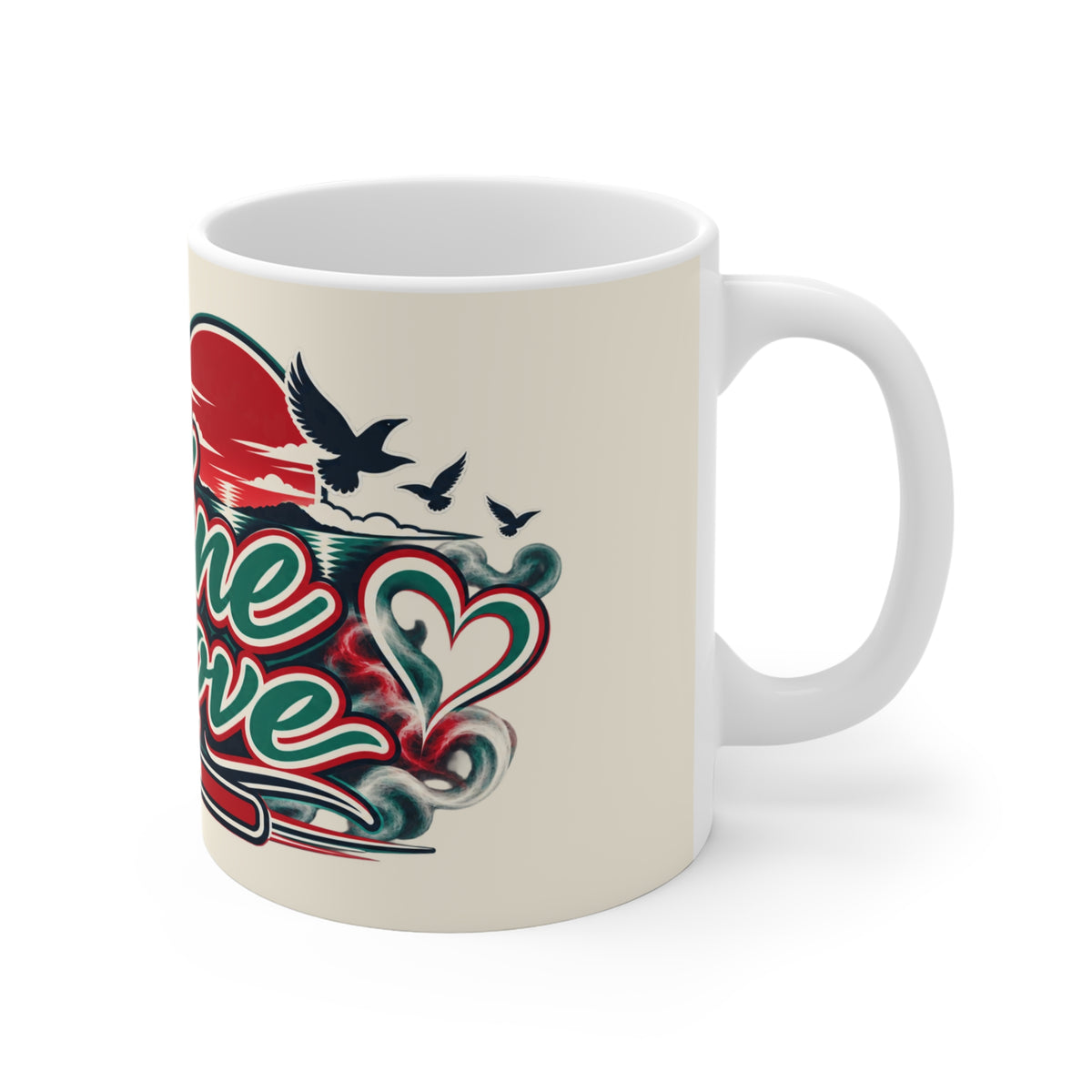 Divine Love Coffee Mug — Retro Heart & Afro Pride Design, 11oz