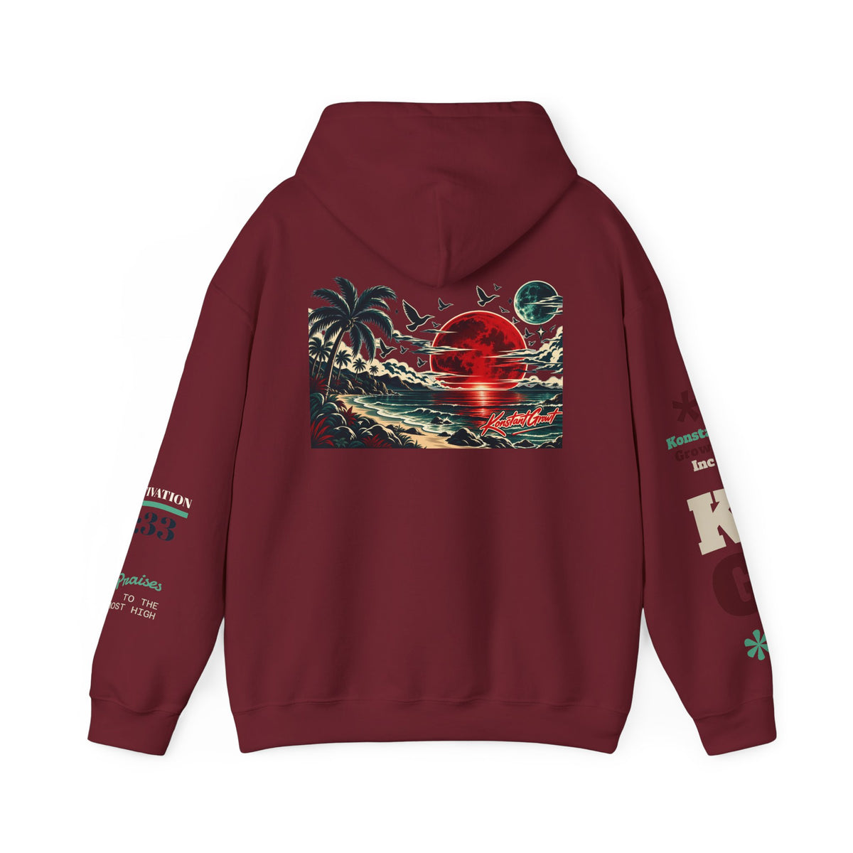 Focused Hoodie — Retro Sunset Palm Beach Graphic Hooded Sweatshirt