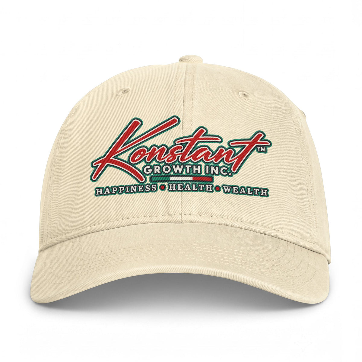 Konstant Growth Inc. Embroidered Baseball Cap — "Happiness • Health • Wealth" Printify