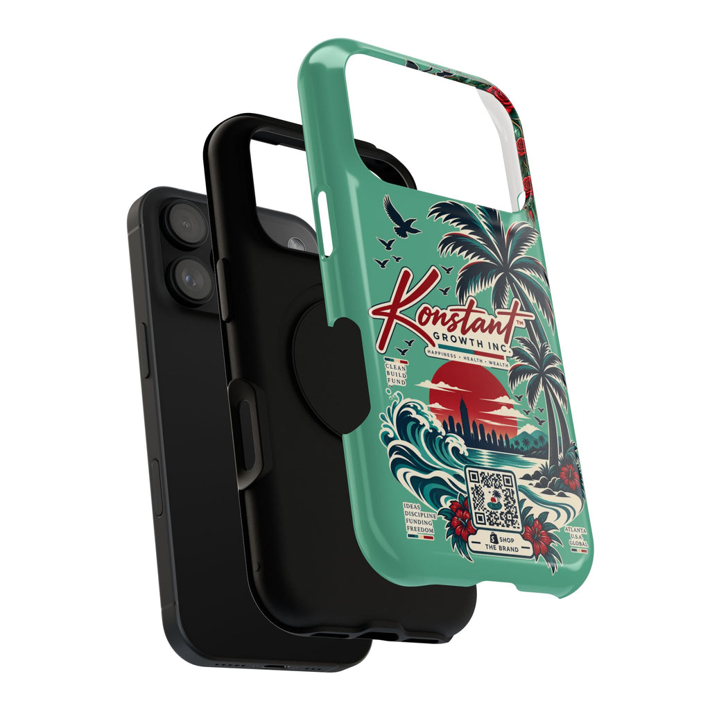 Tropical Palm Impact Phone Case — "Konstant Growth Inc." Retro Sunset Floral Design