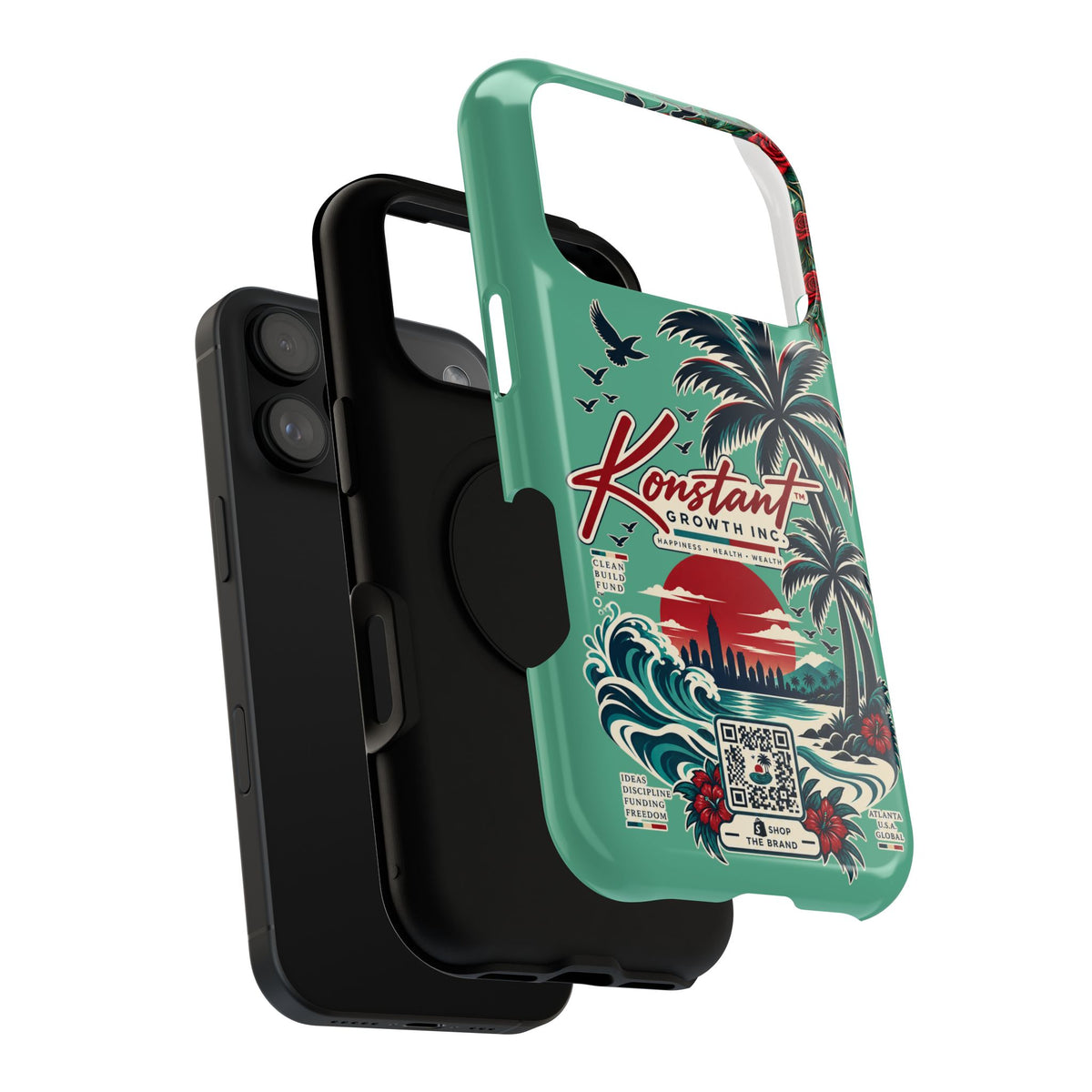 Tropical Palm Impact Phone Case — "Konstant Growth Inc." Retro Sunset Floral Design