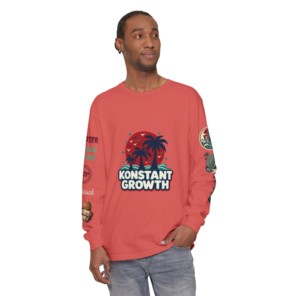 Long Sleeve Tee — "Konstant Growth" Spiritual Palm & Burning Bush Graphic