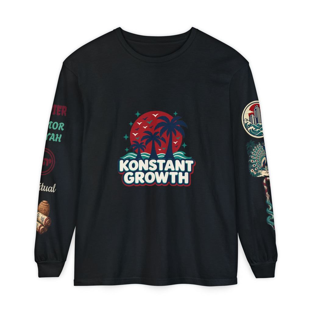 Long Sleeve Tee — "Konstant Growth" Spiritual Palm & Burning Bush Graphic