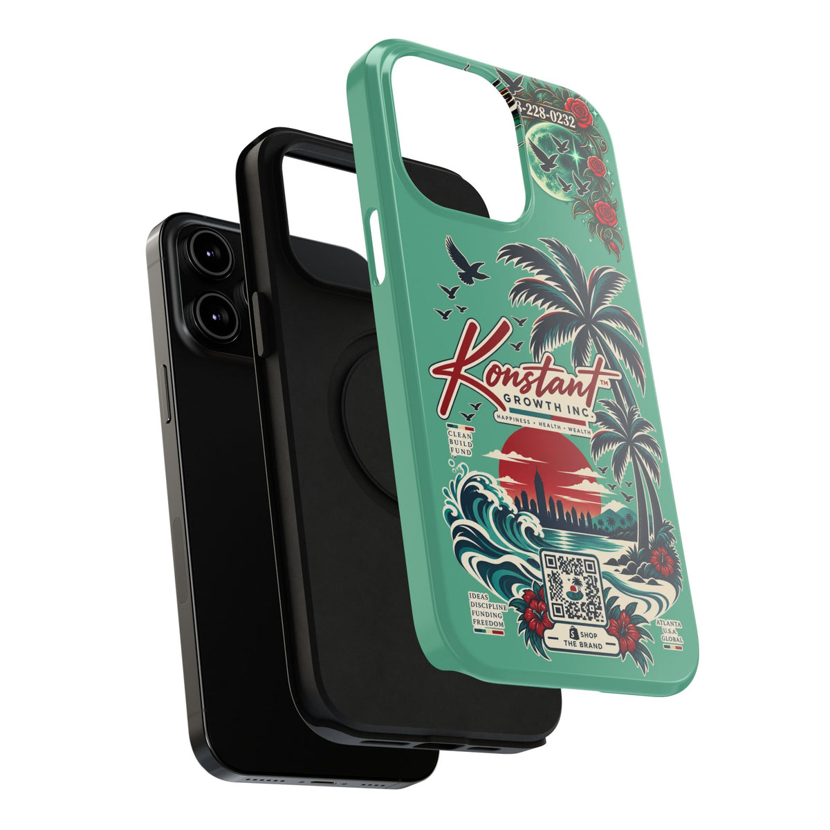 Tropical Palm Impact Phone Case — "Konstant Growth Inc." Retro Sunset Floral Design