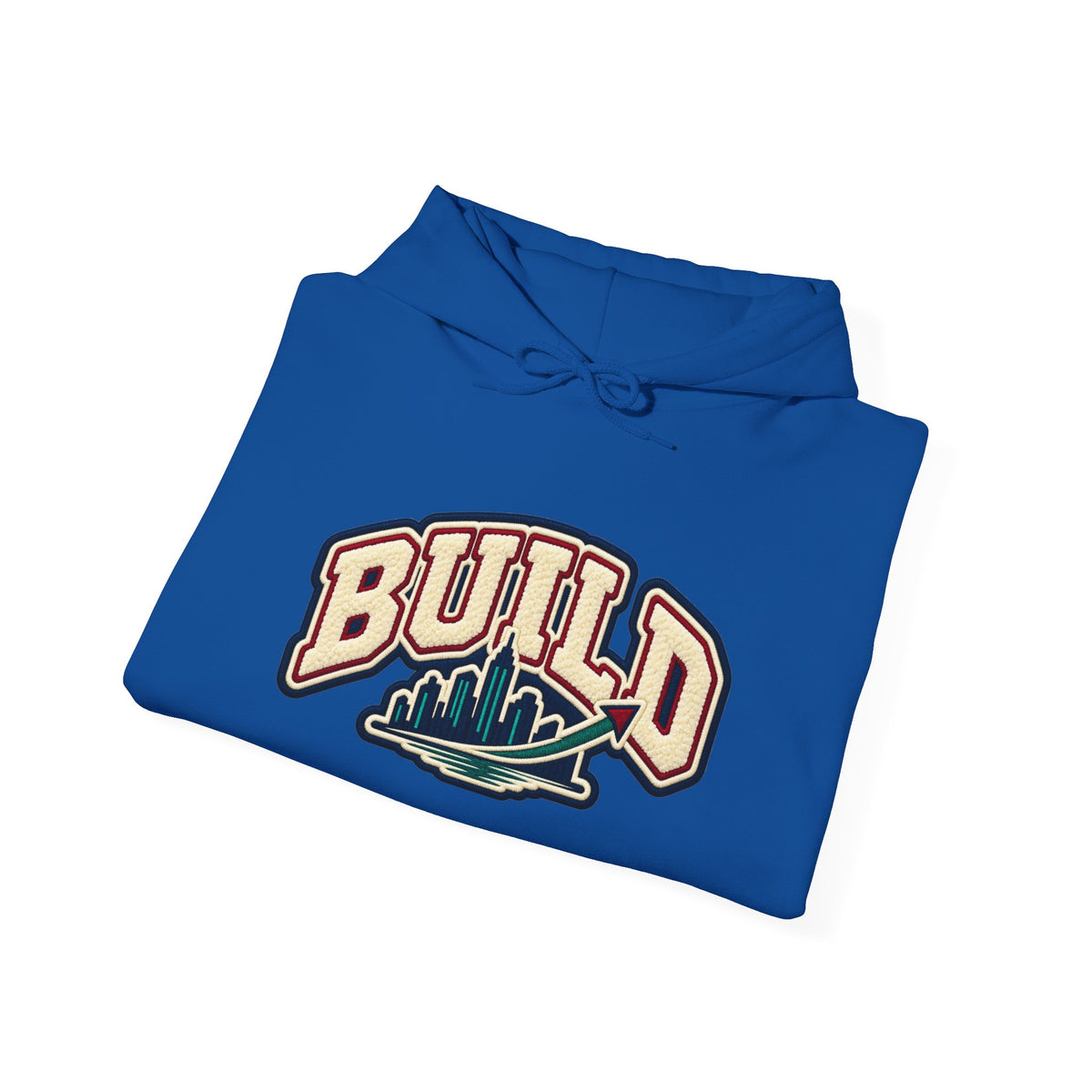 Build Cityscape Hoodie — Vintage Surf-Inspired 'BUILD' Graphic Pullover