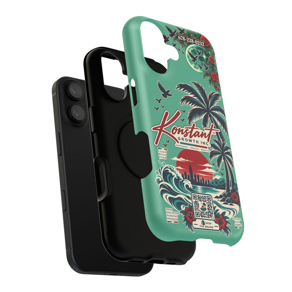 Tropical Palm Impact Phone Case — "Konstant Growth Inc." Retro Sunset Floral Design