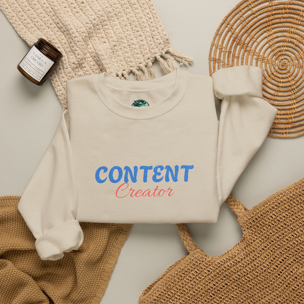 Content Creator Sweatshirt | Embroidered Script Logo, White Crewneck