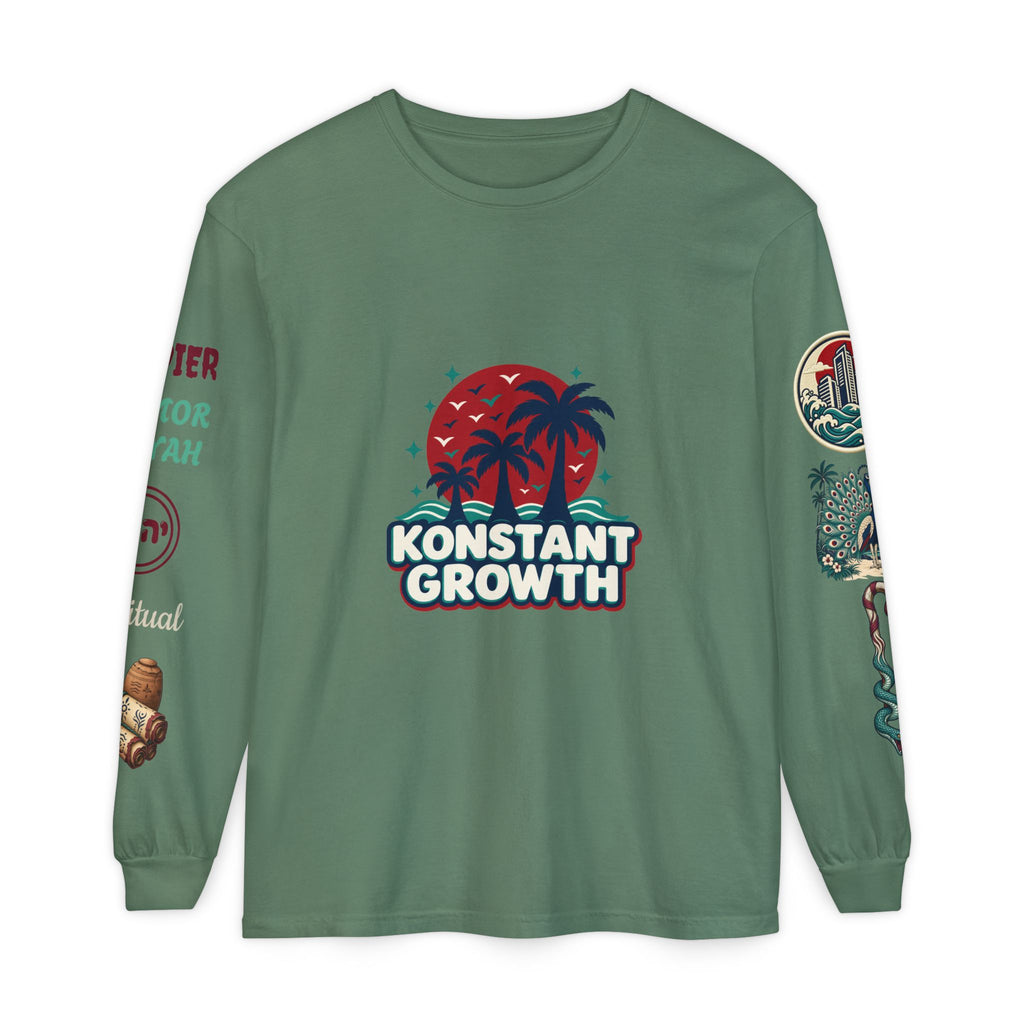 Long Sleeve Tee — "Konstant Growth" Spiritual Palm & Burning Bush Graphic