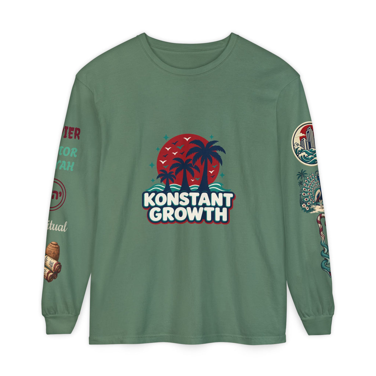 Long Sleeve Tee — "Konstant Growth" Spiritual Palm & Burning Bush Graphic
