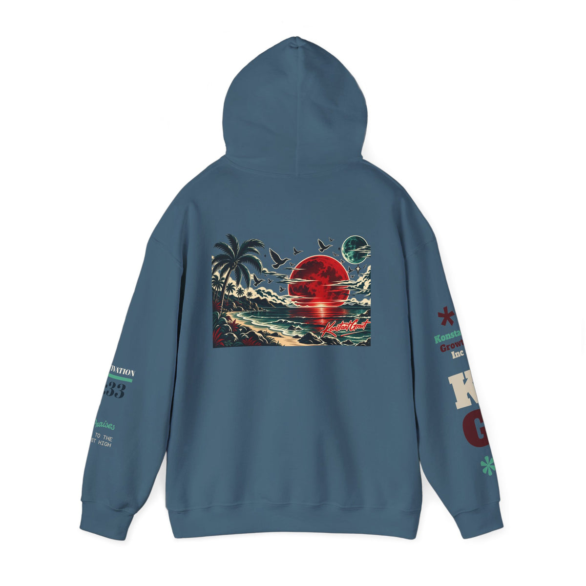 Focused Hoodie — Retro Sunset Palm Beach Graphic Hooded Sweatshirt