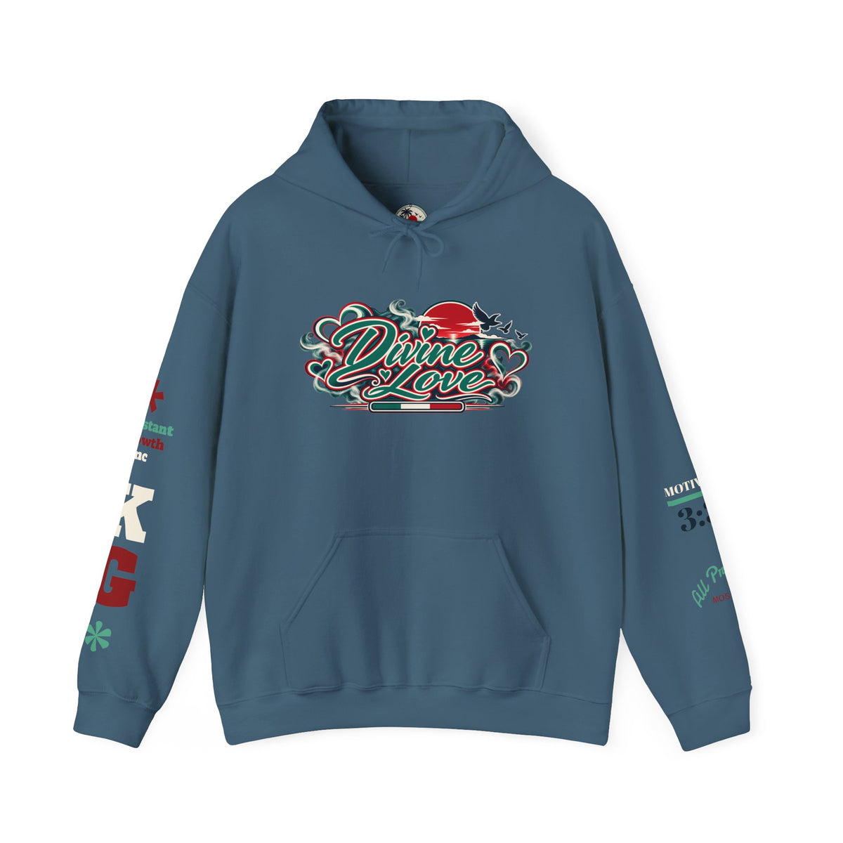 Divine Love Graphic Hoodie — Vintage Bird & Floral Artwork Printify