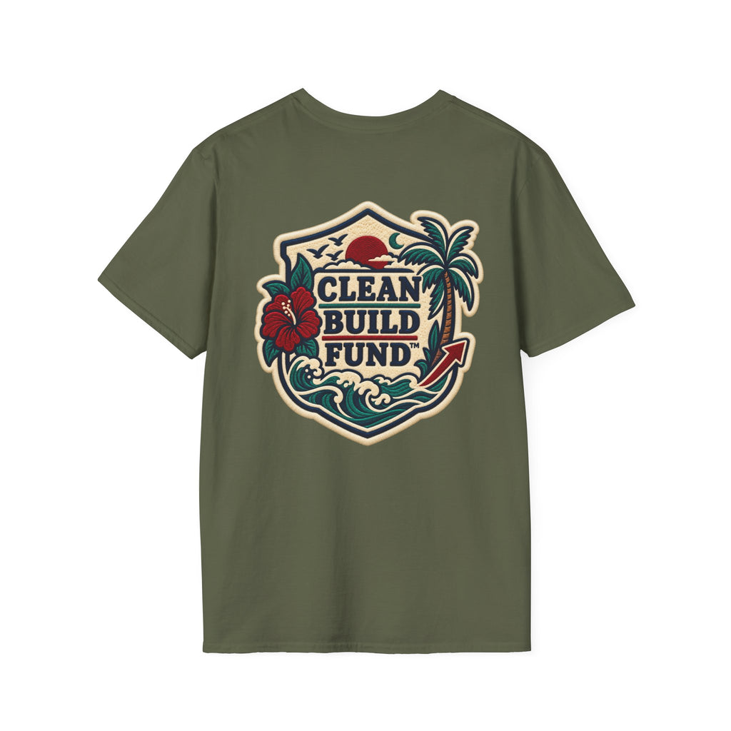Funding Surf Crest T-Shirt — "Clean Build Fund" Retro Beach Graphic Tee