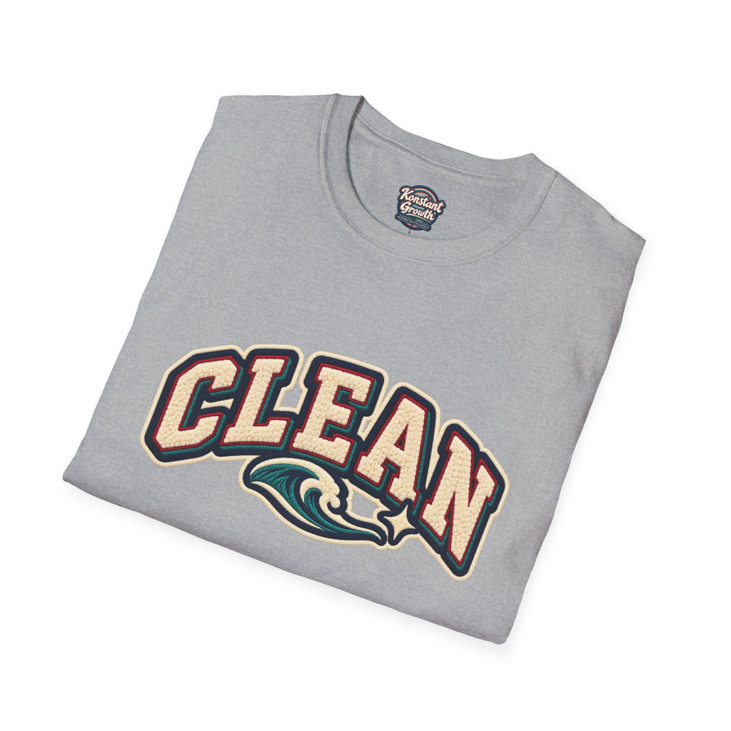 Clean Wave T-Shirt — Vintage Surf Logo Tee (beach palms, "CLEAN")