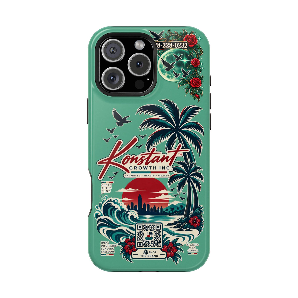 Tropical Palm Impact Phone Case — "Konstant Growth Inc." Retro Sunset Floral Design Printify