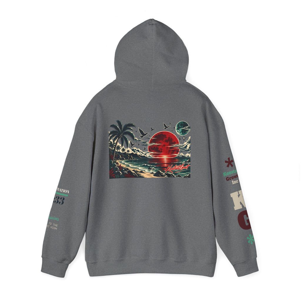 Focused Hoodie — Retro Sunset Palm Beach Graphic Hooded Sweatshirt