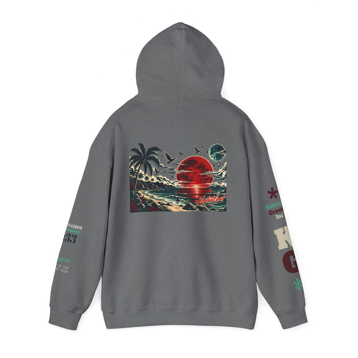 Focused Hoodie — Retro Sunset Palm Beach Graphic Hooded Sweatshirt