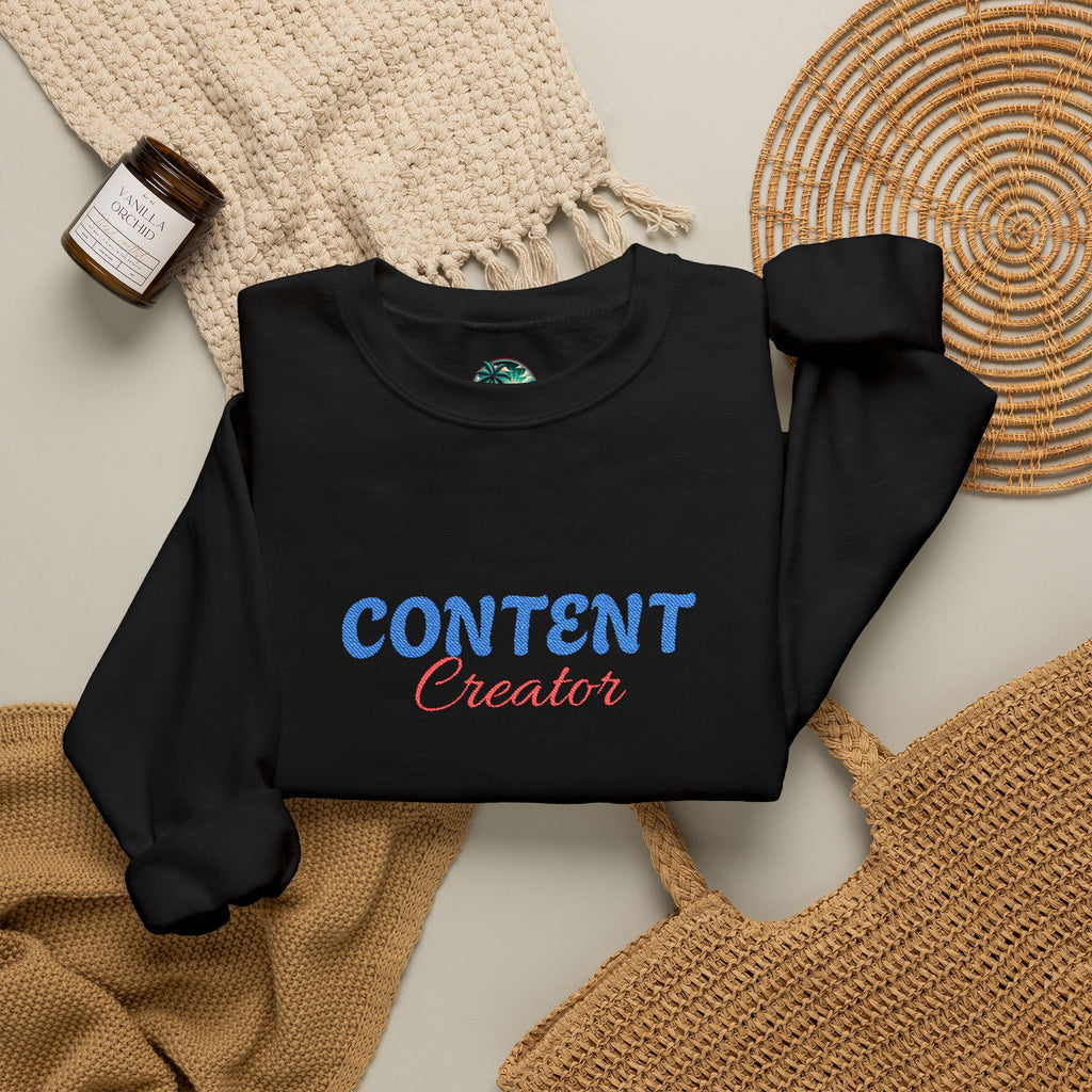 Content Creator Sweatshirt | Embroidered Script Logo, White Crewneck