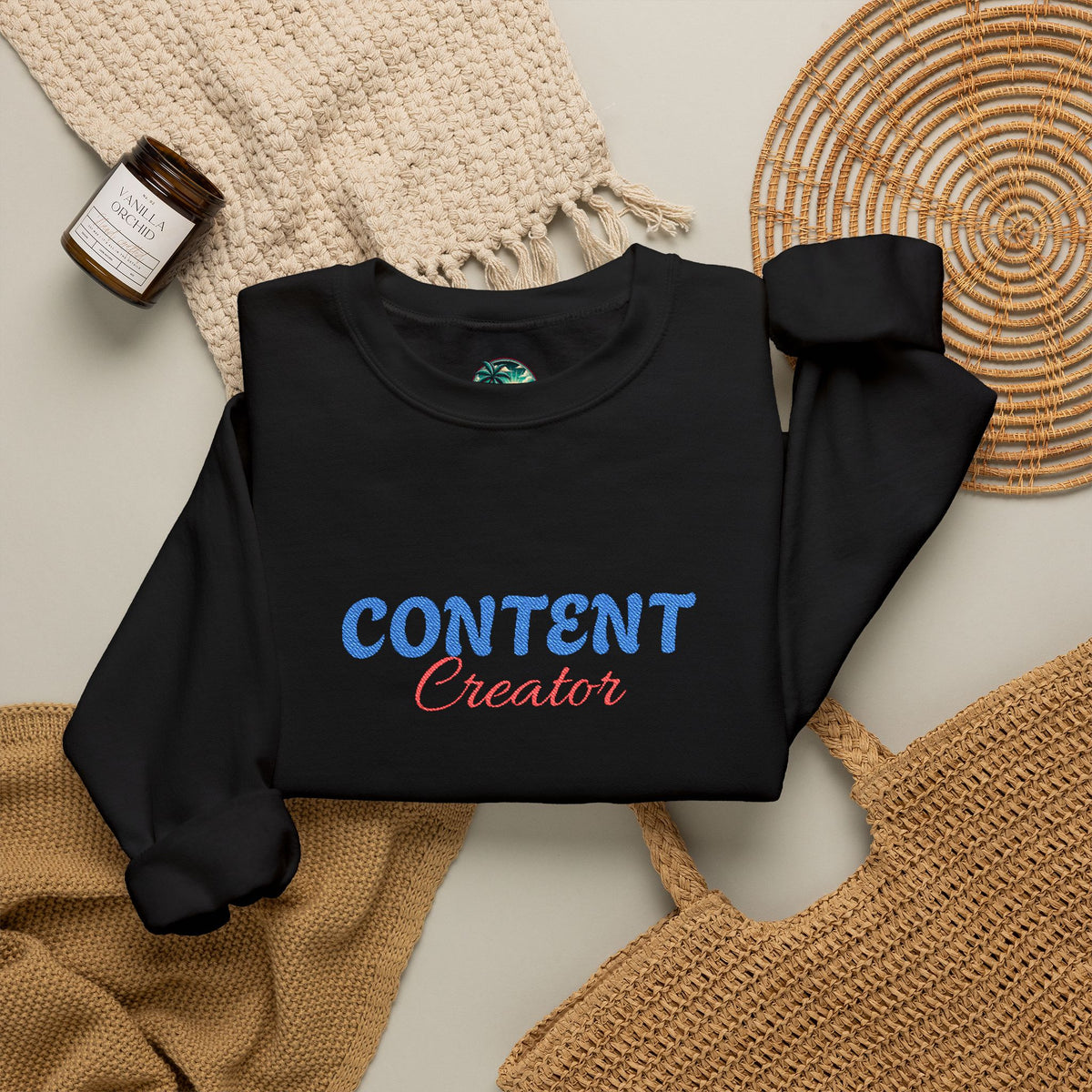 Content Creator Sweatshirt | Embroidered Script Logo, White Crewneck