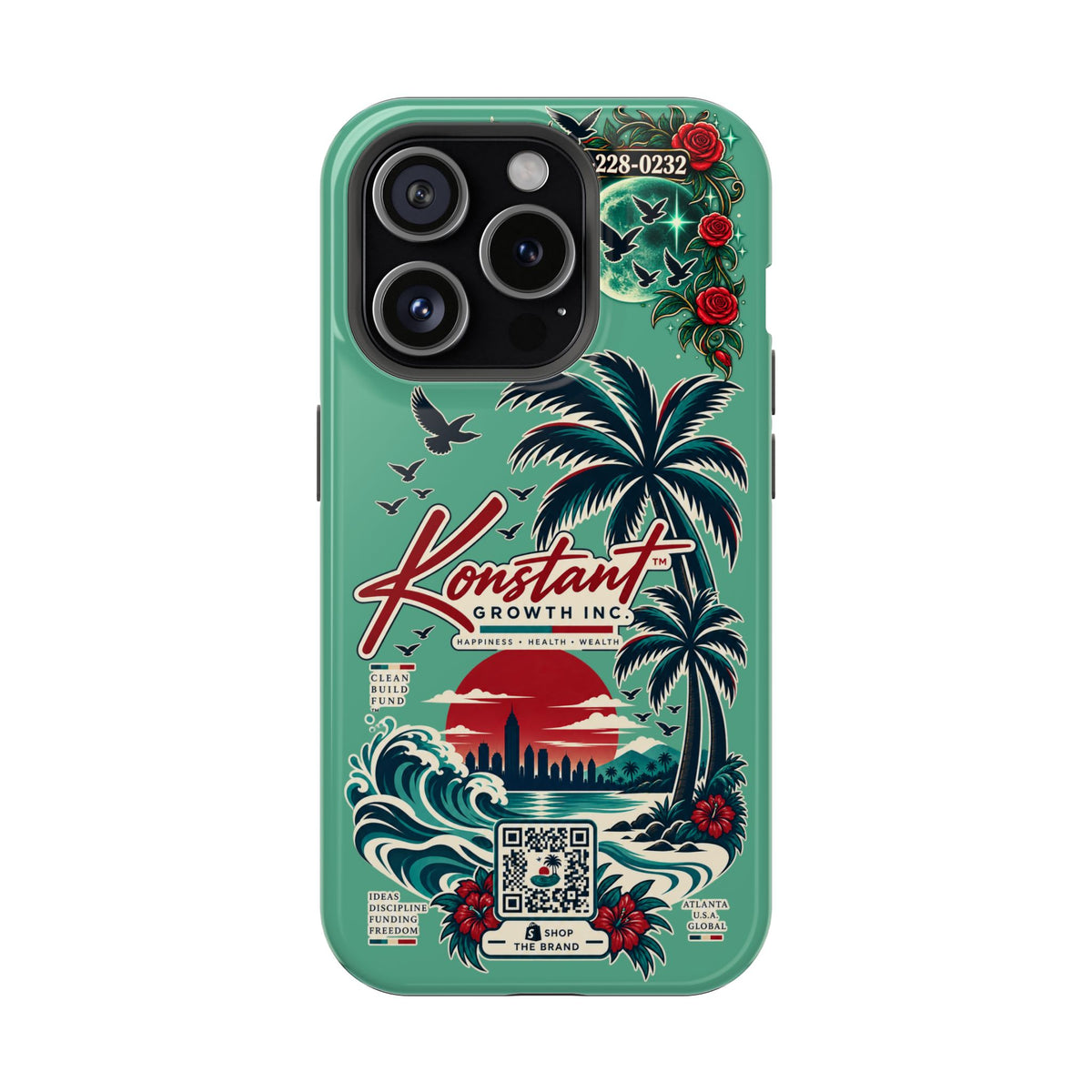 Tropical Palm Impact Phone Case — "Konstant Growth Inc." Retro Sunset Floral Design Printify