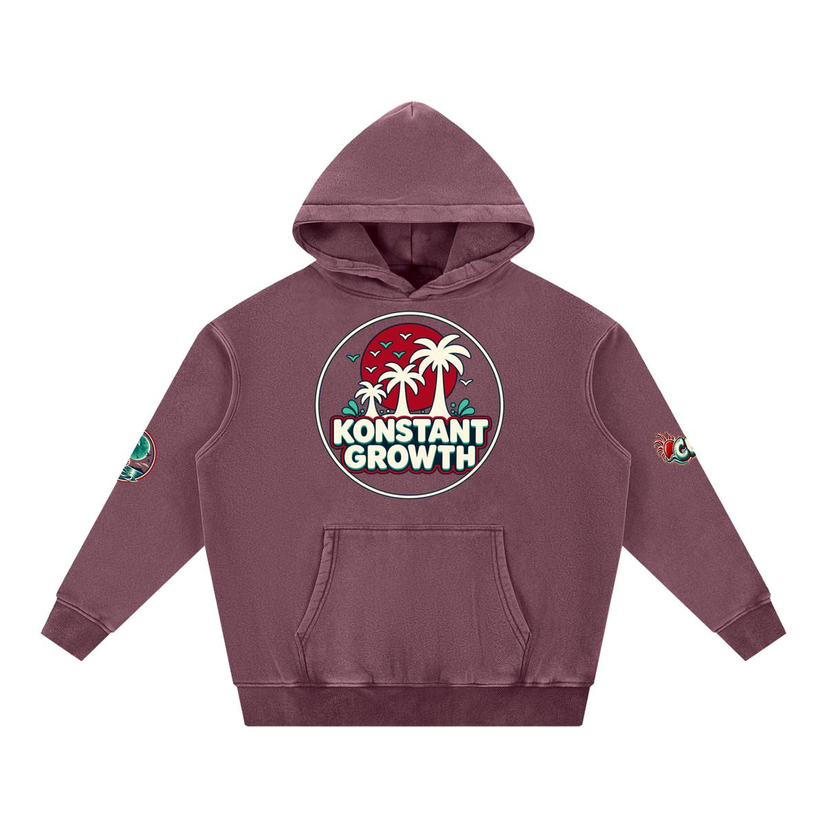 Konstant Growth Vintage — Classic Palm Emblem Snow-Wash Hoodie ODMPOD