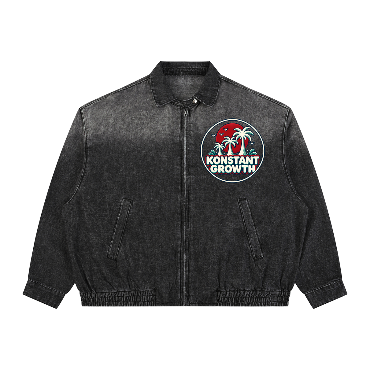 Unisex Vintage Wash Full-Zip Denim Jacket ODMPOD